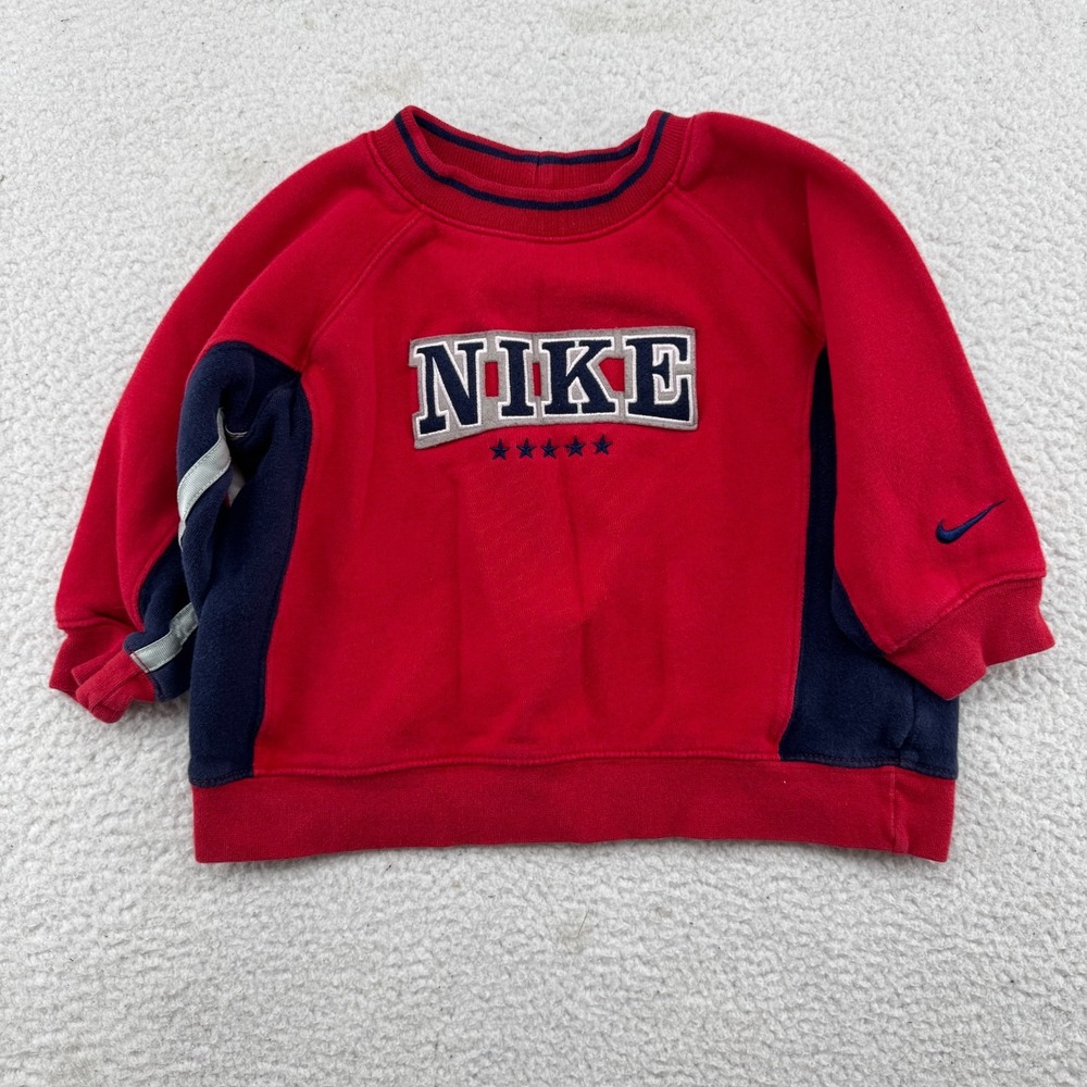 Vintage Nike Sweatshirt Kids 3T Red Crewneck Pullover Sweater Stitched Gray Tag